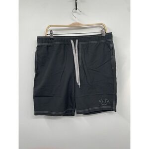 True Religion Board Shorts Mens Large Black Drawstring Waist Swimwear Beachy NWT